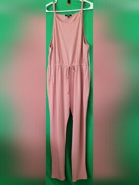 Women’s Dusty Rose Drawstring Jumpsuit Ambiance Sz Large Romper Spaghetti Strap